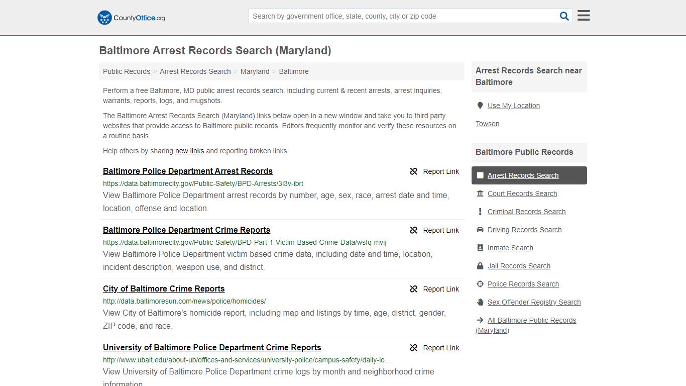 Arrest Records Search - Baltimore, MD (Arrests & Mugshots) - County Office